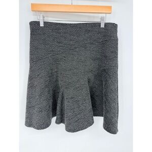 LOFT Womens Gray Herringbone Knit Flared Skirt M Elastic Waist Career Casual